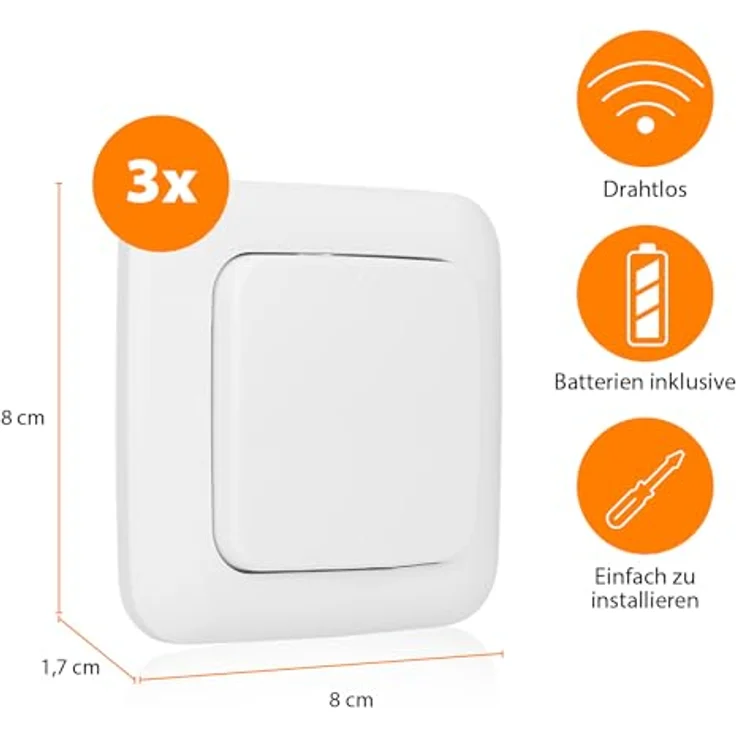 Smartwares 3 x fernbedienbare Funk-Wandschalter inkl. Empfänger, Drahtloser Lichtschalter – Bild 3
