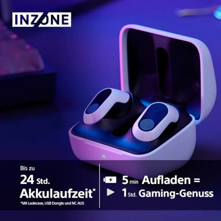 Sony INZONE Buds - True Wireless Gaming Kopfhörer, 360 Spatial Sound, leicht, Bequeme Passform, Active Noise Cancelling, AI-Mikrofon, 24-Stunden-Akku, Low Latency Dongle, PC & PS5-kompatibel - Weiß – Bild 5