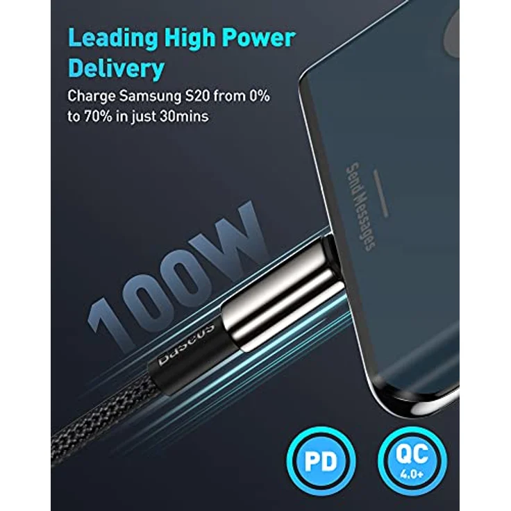 Baseus USB C Kabel 100W [1M] PD QC 4.0, Zinklegierung Typ C Ladekabel für iPhone 17-12 Pro Max, MacBook Pro, Samsung Galaxy S25-21, Steam Deck, schnelle 5A/20V Ladetechnologie – Bild 2