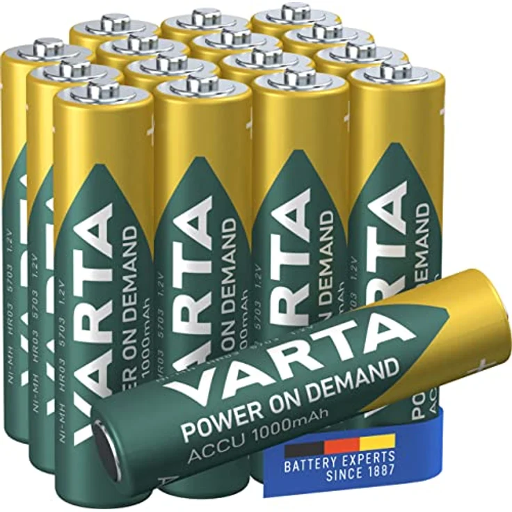 VARTA Batterien AAA, wiederaufladbar, 16 Stück, Akku, Power on Demand, 1000 mAh Ni-MH, vorgeladen, sofort einsatzbereit  – Bild 1