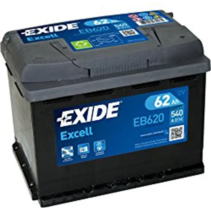 Exide Excell EB620, Wartungsfreie Bleisäurebatterie (VRLA), 62 Ah, 12 V, 540 A, Auto, Plombiert