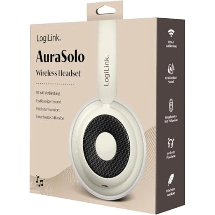 LogiLink BT0072S Over Ear Kopfhörer Bluetooth® mit 20 Stunden Akkulaufzeit, cremefarben – Bild 3
