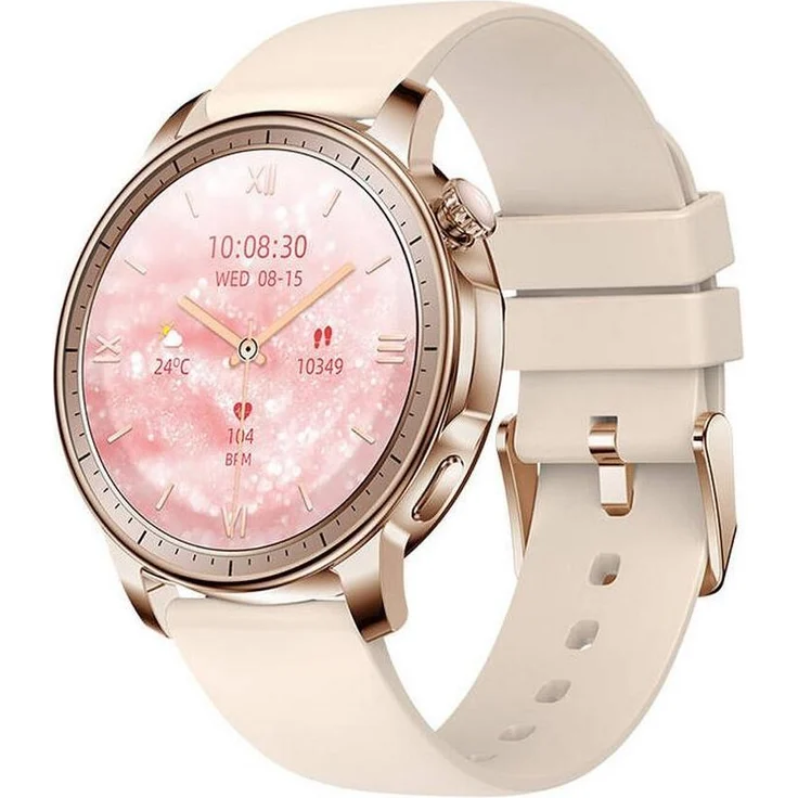 Colmi V65, Smartwatch in Gold mit 1,32 Zoll AMOLED-Display, Herzfrequenz- und Blutdruckmessung, IP68 Wasserbeständig, lange Akkulaufzeit