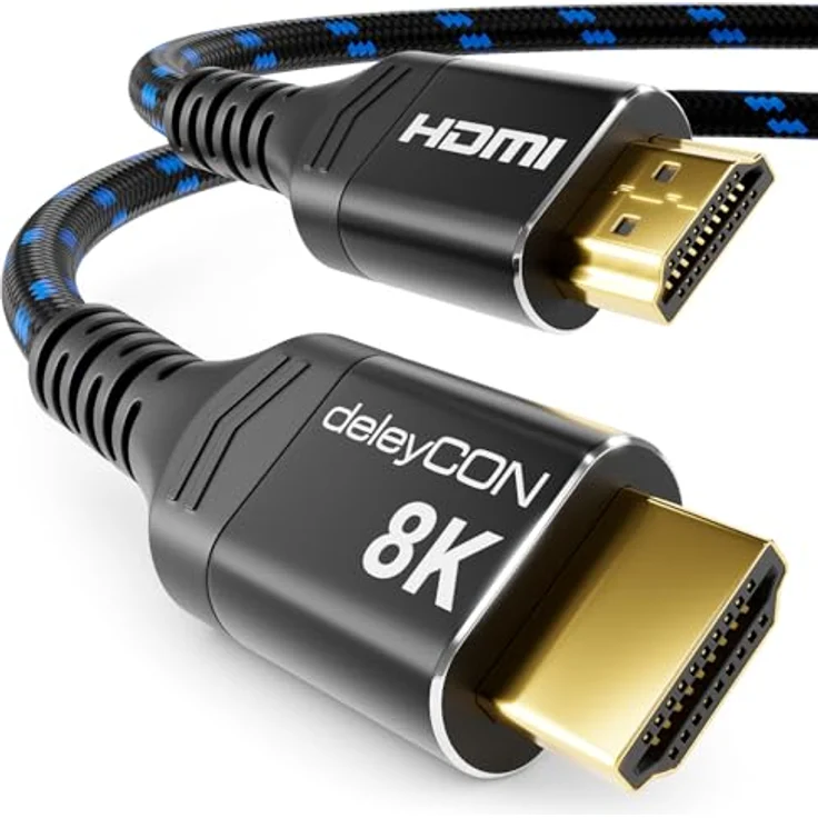 deleyCON 7,5m 8K HDMI 2.1 Kabel, ULTRA Highspeed 48G, 8K@60Hz, 4K@120Hz, Dolby Atmos, eARC, Schwarz Blau – Bild 1