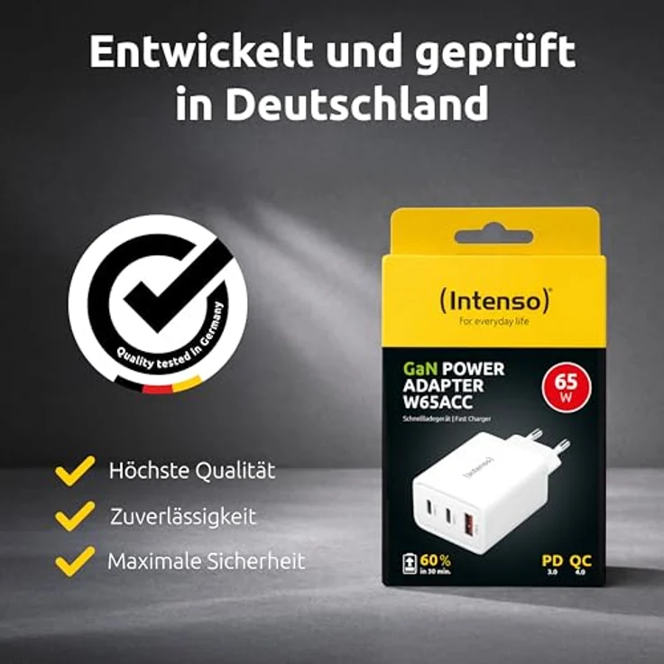 Intenso W65ACC GaN 65 Watt, weiß Schnellladegerät mit USB-A und USB-C Anschlüssen für Smartphones und Laptops – Bild 8