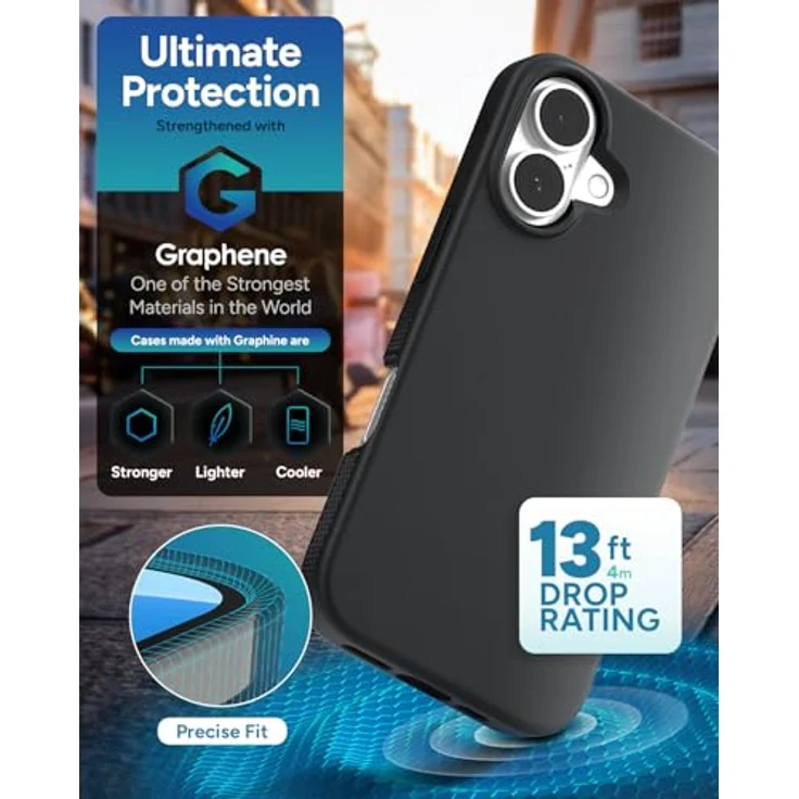 ZAGG Manhattan Snap, Graphen-verstärkte Hülle für iPhone 16 [6.1-Inch], MagSafe kompatibel, stoßfest, schlankes Design, Schwarz – Bild 5