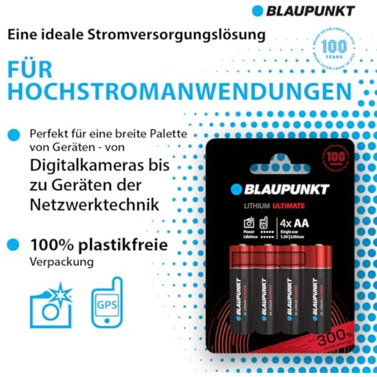 BLAUPUNKT AA Lithiumbatterien Packung mit 4, hält 3x länger als Alkalibatterien, FR6BUL/4CP – Bild 2