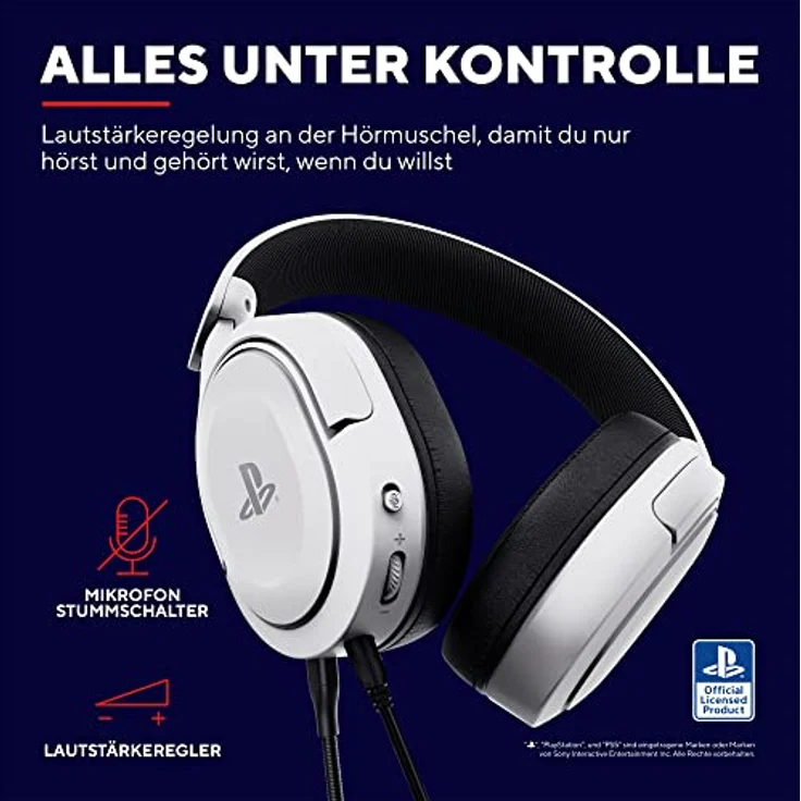 Trust Gaming Headset GXT 498W Forta Offiziell Lizenziert für Playstation 5, PS4 / PS5 Headset, 1,2 m Kabel, 50mm-Treiber, Abnehmbares Mikrofon, Verstellbare Over-Ear Kopfhörer, Weiß – Bild 5