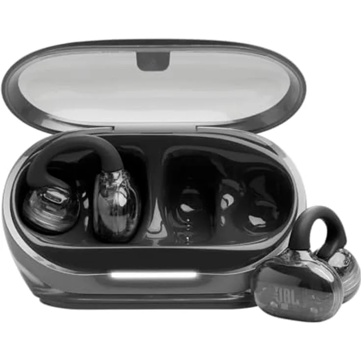 JBL Soundgear Clips, True Wireless Open-Ear-Kopfhörer mit SonicArc Design, bis zu 32 Stunden Spielzeit, 4 Beamforming-Mikrofone, IP54 wasser- und staubgeschützt, Ghost Black