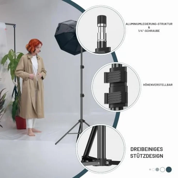 EMART 210cm Aluminium Lichtstativ, tragbar mit 5 kg Traglast, 1/4" Schraube für Studio-Lampen, inklusive Tragetasche – Bild 2