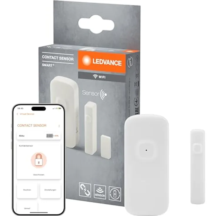 LEDVANCE SMART WIFI Kontaktsensor für Smart Home, kabellos, weiß, Steuerung via App, wiederaufladbarer Akku, USB-C Ladeanschluss