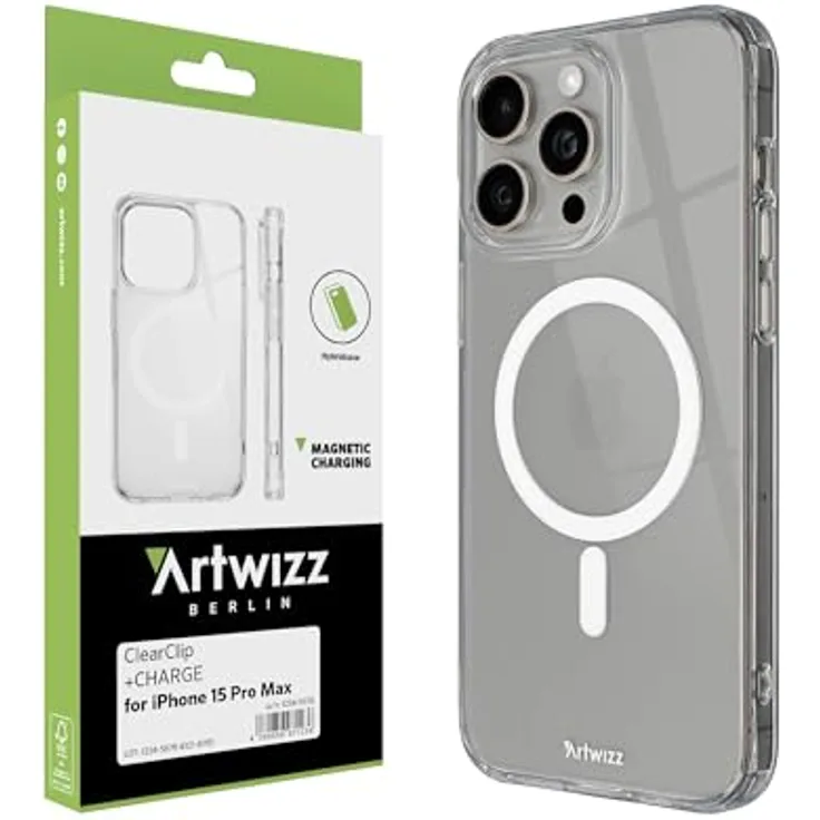 Artwizz ClearClip +Charge kompatibel mit iPhone 15 Pro Max - Kratzresistente Hülle mit Verstärkten Ecken - Kompatibel mit MagSafe Qi - Transparent - Preisvergleich