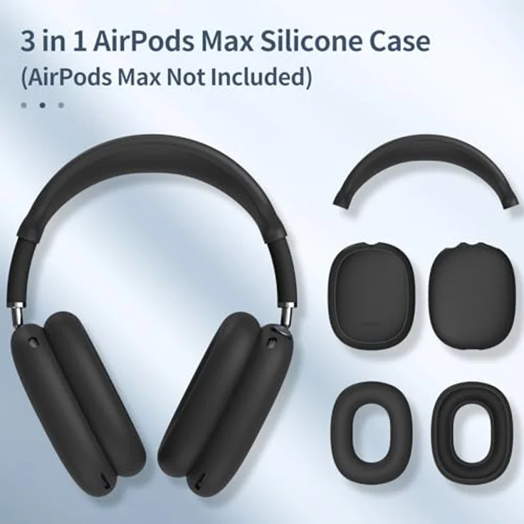 Fintie 3-in-1 Silikonhülle für AirPods Max 2 (2026) & AirPods Max 1 (2020/2024), Kratzfeste Schutzhülle für Ohrpolster, Ohrmuscheln und Kopfbügel, Soft-Touch Material, Schwarz – Bild 3