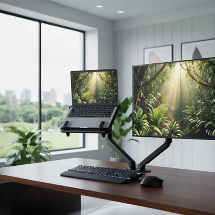 my wall HLA5L Laptop Halterung für Monitorarm, universelle Ablage für 12"-18" Laptops, bis 5 kg, ergonomische Arbeitshöhe, einfache Montage – Bild 2