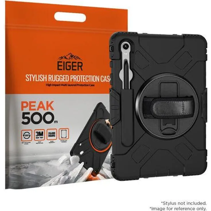Eiger Peak 500m Case, Tablet Hülle mit 3m Sturzschutz, 360° drehbarem Ständer und verstellbarem Schulterriemen, Schwarz für Samsung Galaxy Tab S10 FE und S10 Lite