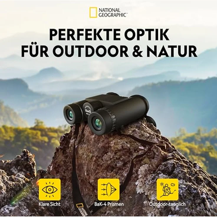 National Geographic Fernglas 10x42 Dachkant, Schwarz, mit 10-facher Vergrößerung und hochwertigen Glaselementen, stabiler Trageriemen und Tasche – Bild 2