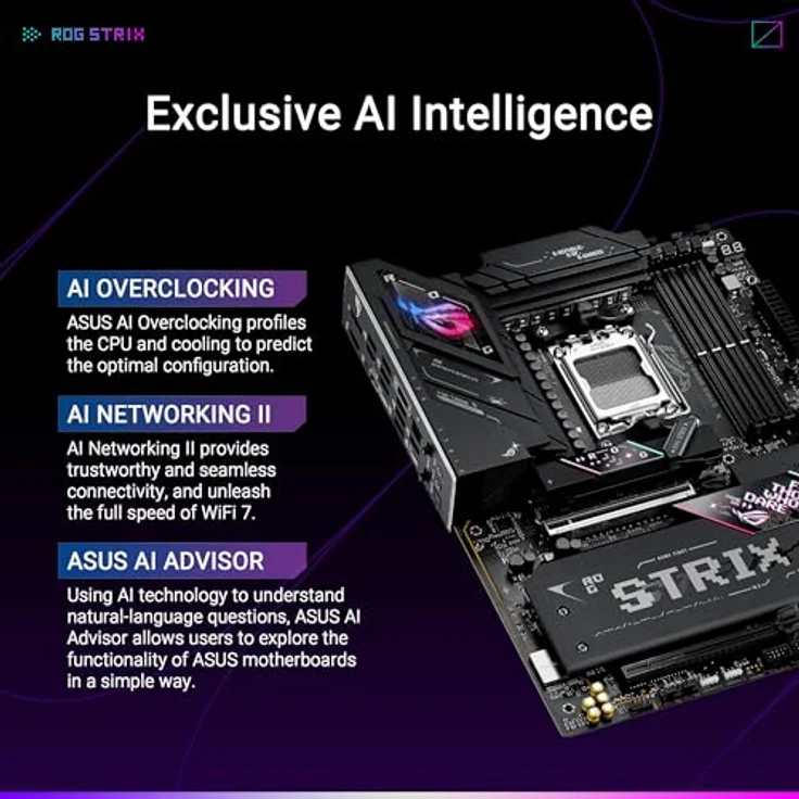ASUS ROG Strix B850-E Gaming WiFi Mainboard Sockel AMD AM5, AMD B850, E-ATX, DDR5 Speicher, PCIe 5.0, WiFi 7, 2X PCIe 4.0 M.2, Aura Sync – Bild 2