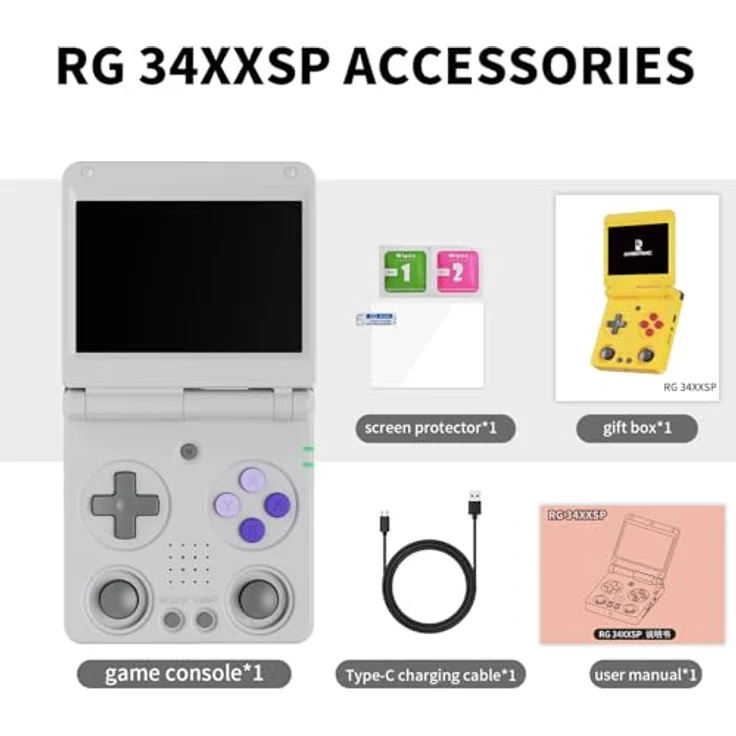 Anbernic Airuidas RG34XXSP Retro Handheld Game Console, 3.4" IPS-Display, Linux System, 64GB, 3300mAh Akku, WiFi/Bluetooth, grau – Bild 9