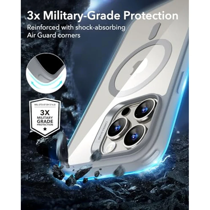 ESR iPhone 16 Pro Max Hülle, MagSafe Kompatibel, Militärnorm Stoßfest, Kratzfeste Rückseite, Klares Grau – Bild 5
