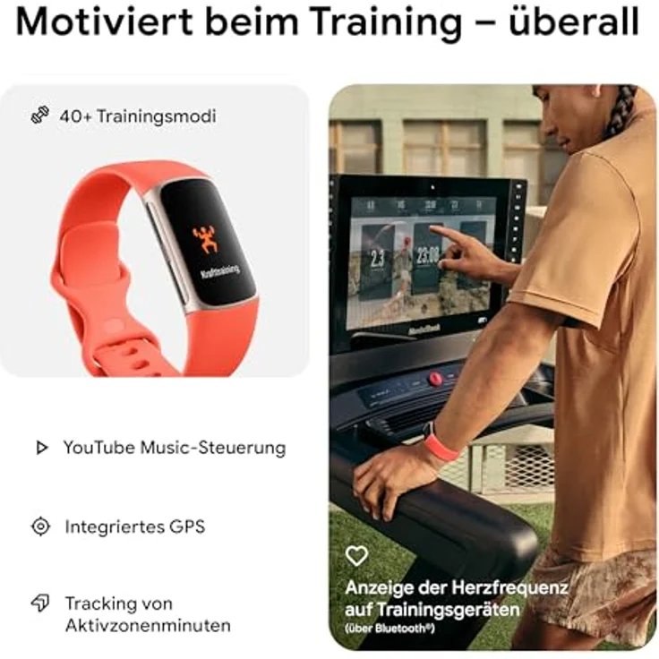 Fitbit by Google Charge 6 Aktivitätstracker enthält ein 6 monatige Premium Mitgliedschaft, 7 Tage Akkulaufzeit, Google Wallet und Google Maps - Coral / Aluminium Champagne Gold – Bild 3