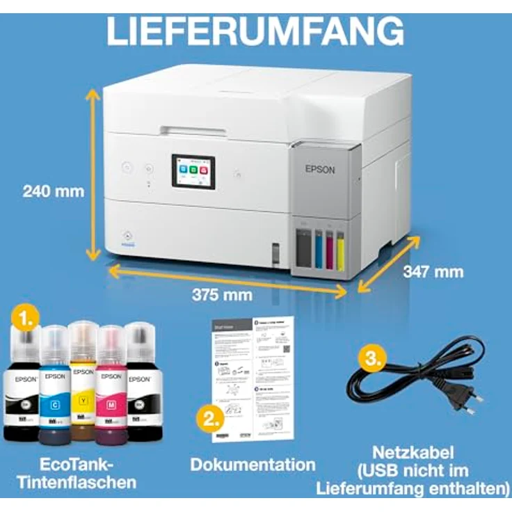 EPSON EcoTank ET-4956, Nachfüllbarer 4-in-1 Tintentankdrucker mit Duplex, WiFi, Apple AirPrint und 6,1 cm Touchscreen, weiß – Bild 4