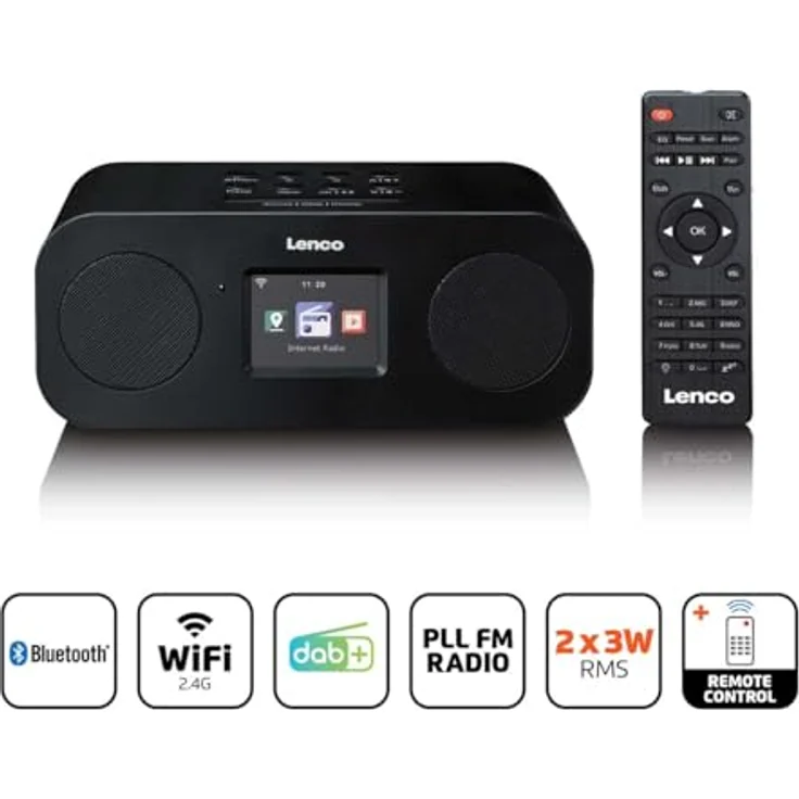 Lenco DIR-121 Stereo-Internetradio, DAB+, FM, Bluetooth® 5.3, 2,4" TFT-Farbdisplay, 2 x 3W RMS, WLAN, Wecker, Sleep Timer – Bild 2