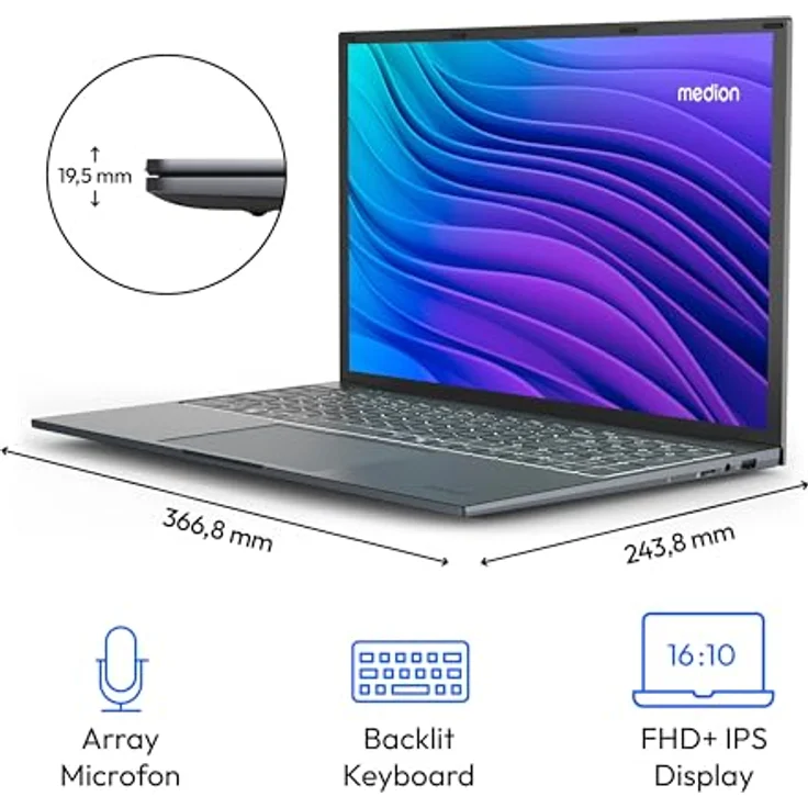 MEDION E16433 40,6 cm (16 Zoll) Full HD+ Laptop (Intel Core i7-13620H, 1 TB SSD, 16GB DDR5 RAM, 16:10 Display, Full HD Webcam, WLAN, Win 11 Home) – Bild 3