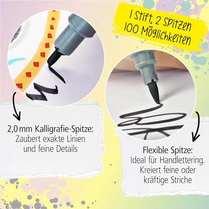 ONLINE® Calli.Brush Double Pastel Brush-Pens, 5er Set mit Kalligrafie- und Pinselspitze in Grau, Hellgrün, Pink, Violett, Gelb – Bild 4