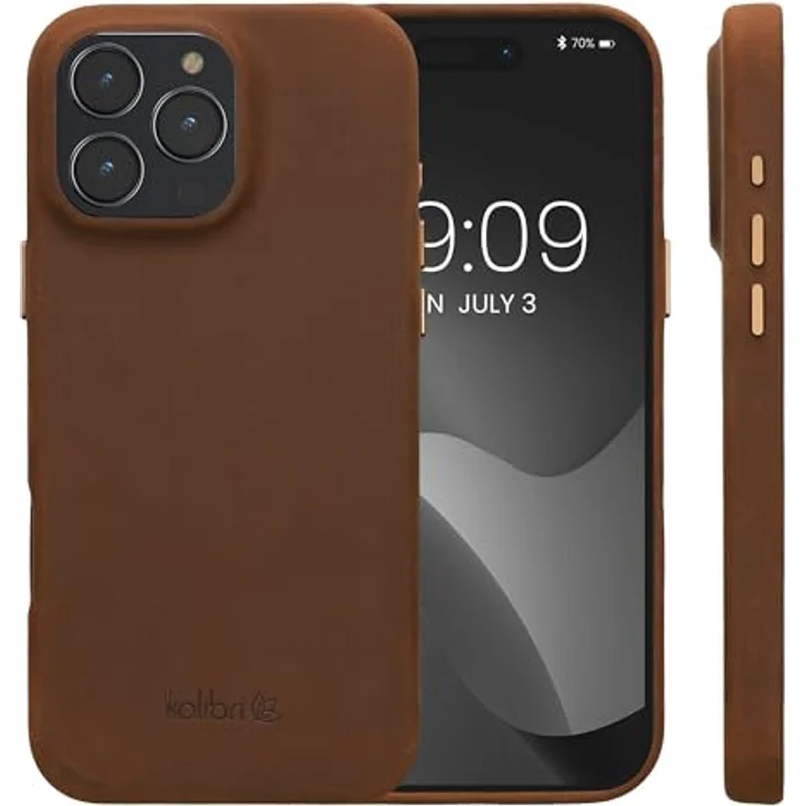 kalibri Schutzhülle für Apple iPhone 16 Pro Max - Echtleder Hardcover Case - Braun – Bild 4