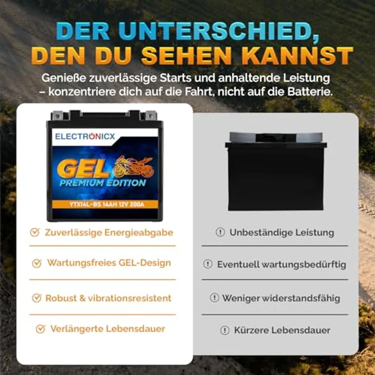 Electronicx YTX14L-BS GEL Motorradbatterie 14Ah 12V - wartungsfrei, auslaufsicher, rüttelfest – Bild 7