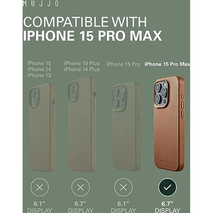 Mujjo Leder-Handyhülle für iPhone 15 Pro Max, MagSafe-kompatibel, europäisches Leder, recycelte Materialien, goldbewertet – Bild 5