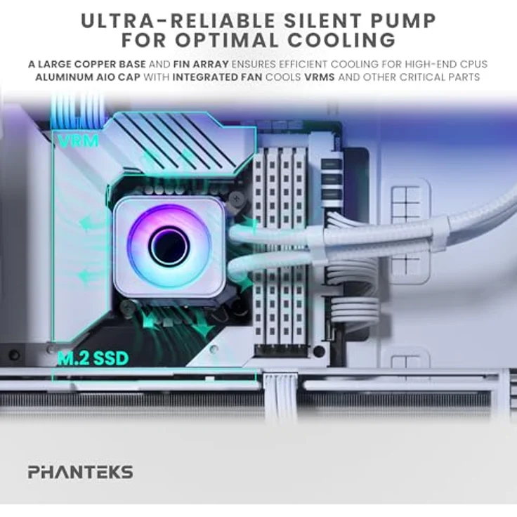 Phanteks GLACIER ONE 360D30 X2 DRGB, 360mm AiO-Wasserkühlung mit D-RGB, drei D30-Lüftern, Aluminium-Deckel – Weiß – Bild 4