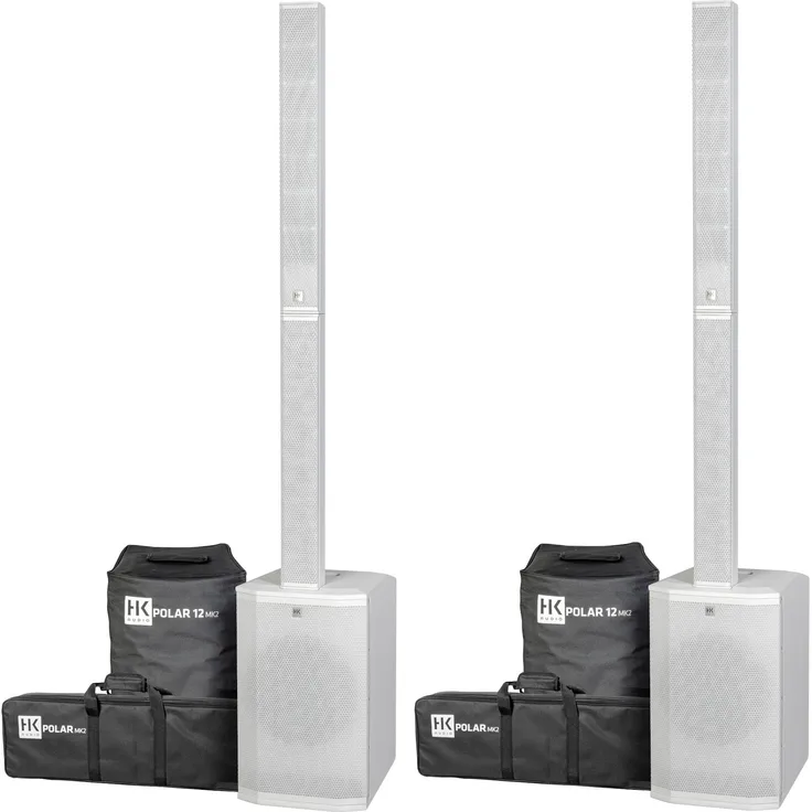 HK Audio Polar 12 MK2, Aktives Säulen-PA-System in Signalweiß mit 2000 W Leistung und Bluetooth 5.0