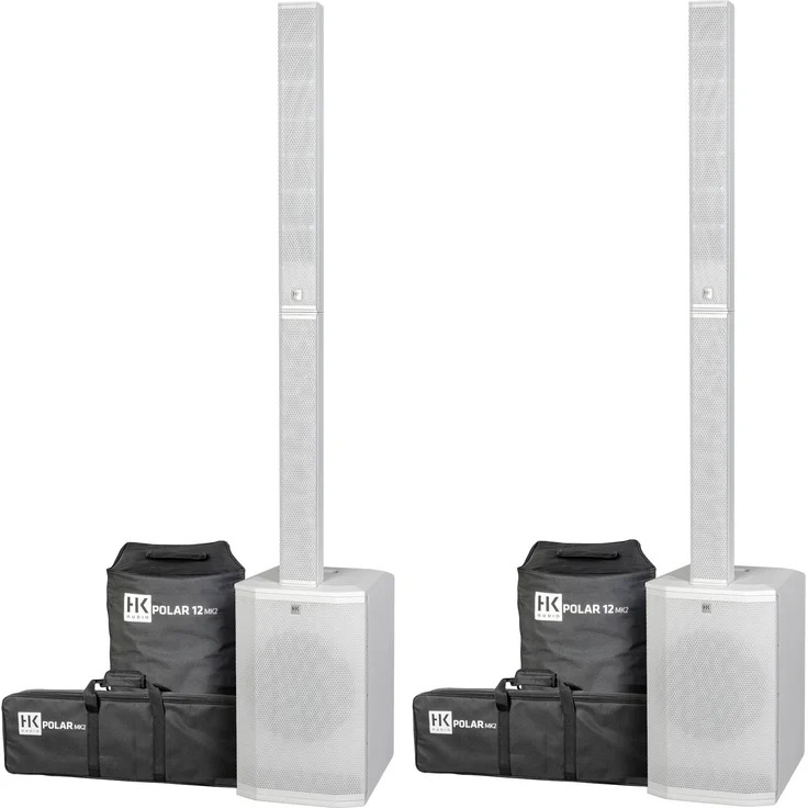 HK Audio Polar 12 MK2, Aktives Säulen-PA-System in Signalweiß mit 2000 W Leistung und Bluetooth 5.0