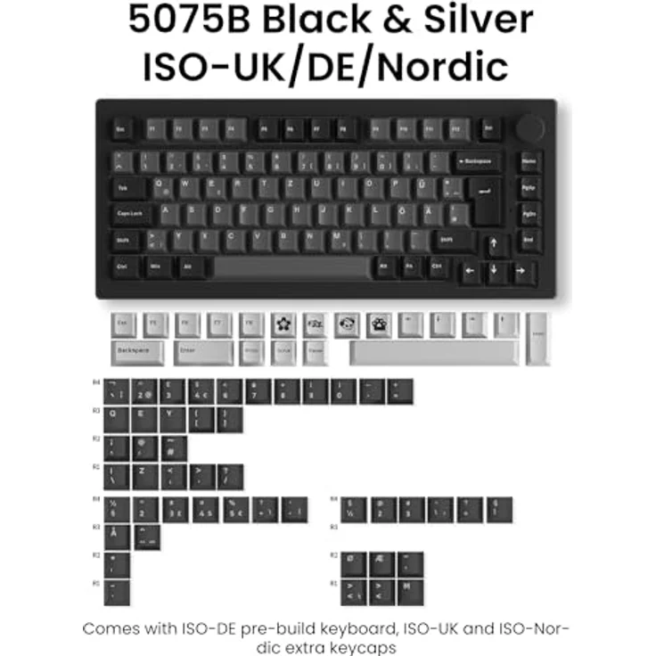 AKKO 5075B Gaming Tastatur, RGB mit Lavendar Purple Pro Switches, Hot Swap fähig, ISO DE/UK/Nordic, schwarz & silber – Bild 8