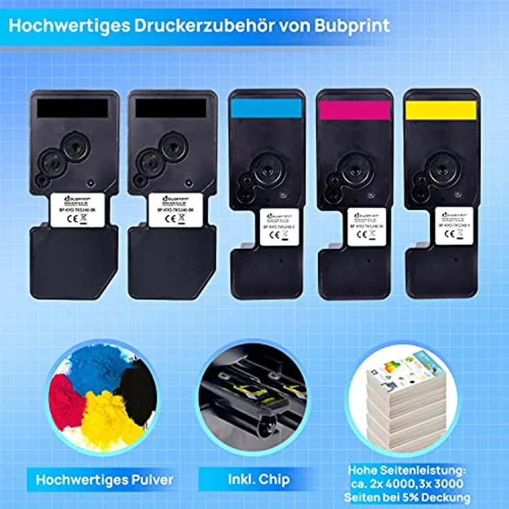 Bubprint 5 Toner kompatibel mit Kyocera TK-5240, Schwarz Cyan Magenta Gelb, 2x 4.000 Seiten und 3x 3.000 Seiten Druckleistung – Bild 3