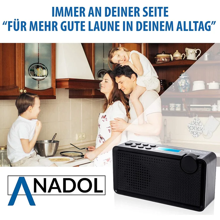 Anadol ADX-P1 DAB/DAB+/UKW/FM Radio - 20 Senderspeicherplätze, tragbar, zweizeiliger LCD-Display, Sleep-Timer, Akku & Netzbetrieb, Lautsprecher & Kopfhöreranschluss, USB-Ladekabel - schwarz – Bild 2