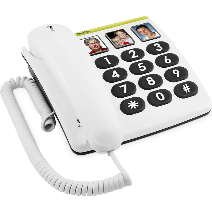 Doro PhoneEasy 331ph, Schnurgebundenes Großtastentelefon mit 3 Direktwahl-Fototasten, weiß (HDPHON02W) – Bild 2