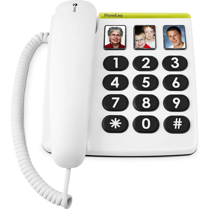 Doro PhoneEasy 331ph, Schnurgebundenes Großtastentelefon mit 3 Direktwahl-Fototasten, weiß (HDPHON02W) – Bild 1