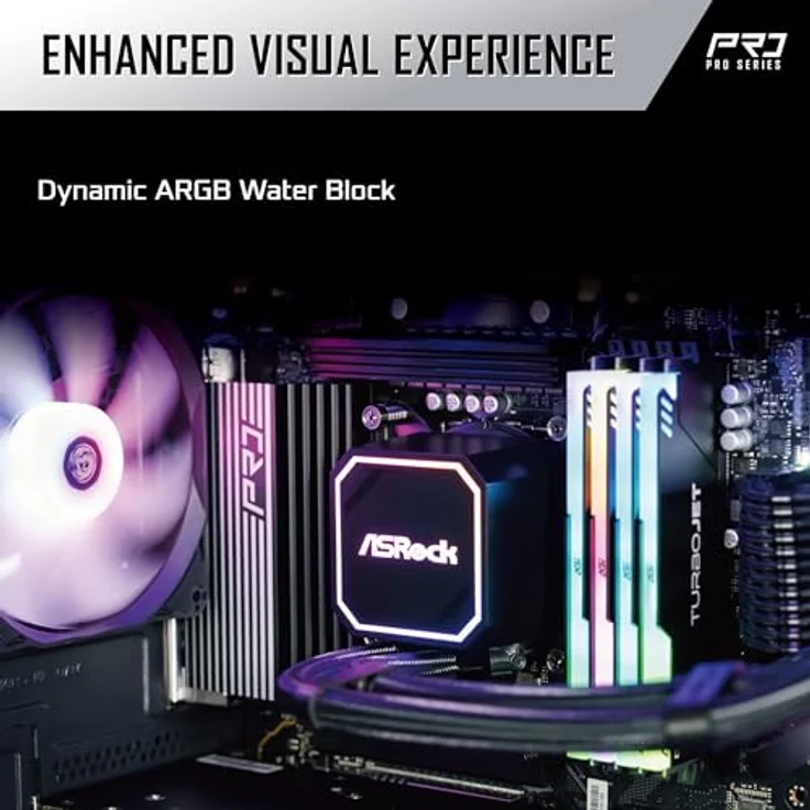 ASRock Pro 360 ARGB Black, AiO-Wasserkühlung mit 360mm Radiator, 3x 120mm Lüfter, kompatibel mit Intel LGA1851 / LGA1700 und AMD AM5 / AM4 – Bild 3