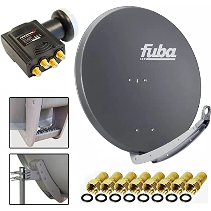 Fuba DAA 850 A Digital Sat Schüssel Anthrazit 85x85cm, Quad LNB für bis zu 4 Teilnehmer, inkl. 8x F-Stecker, ideal für FullHD und 4K-UltraHD – Bild 1