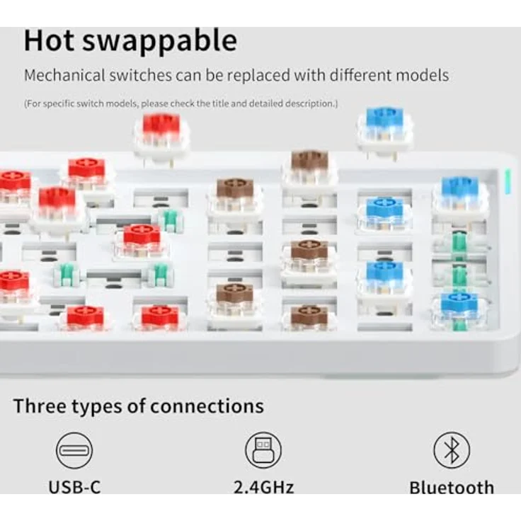 nuphy Air96 V2 Mechanische Tastatur Kabellos mit niedrigem Profil,100 Tasten RGB Hot-Swap Tastatur unterstützt 2.4GHz Wireless/Bluetooth/USB-C für PC/Laptop/Windows/Mac-White Gateron Cowberry Switch – Bild 5