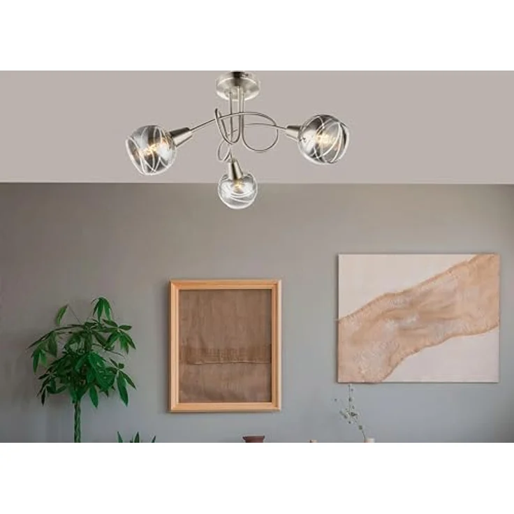 Trango 3-flg. Deckenleuchte 1010-38SD Edelstahl-Optik schwenkbar *WOW* inkl. 3x 3-Stufen dimmbar LED-Leuchtmittel 3000K warmweiß Deckenlampe mit Design rauchigen Glasschirmen Wohnzimmer Deckenstrahler – Bild 1