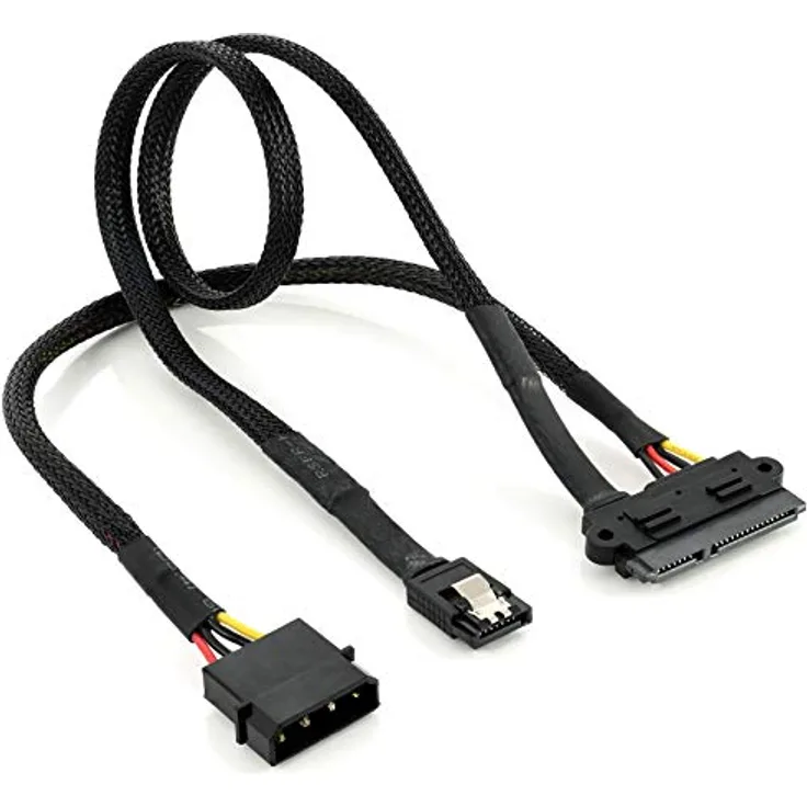 Poppstar 60cm Dualkabel - Sata 3 Datenkabel und Stromkabel (Sata 3 Kabel für Daten und Molex zu S-ATA Stromadapter (4-Pin auf 15-Pin Sata) in einem), gesleevt, schwarz