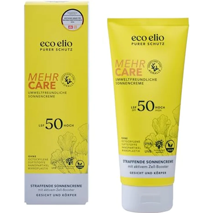 ecoelio LSF 50 nachhaltige Sonnencreme 200ml "Mehr Care" - Sonnenschutz für Körper und Gesicht, ohne Octocrylene und Mikroplastik, parfümfrei, für empfindliche Haut – Bild 1