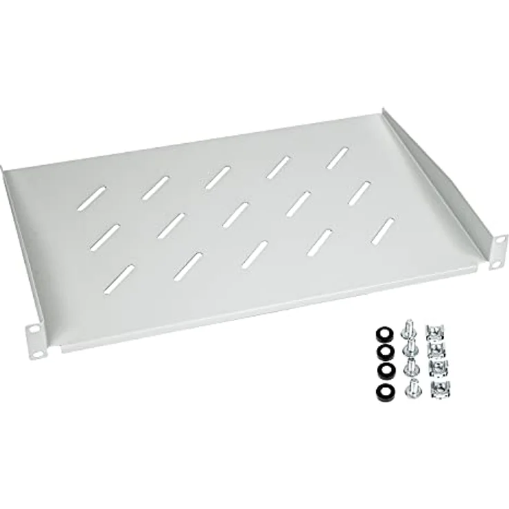 HMF 65499 Fachboden für Serverschrank, 19 Zoll, 1 HE, 300 mm Einbautiefe, Lichtgrau, Traglast ca. 16 kg – Bild 1