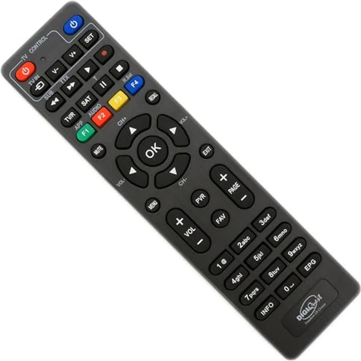 HTS e-com DigiQuest TLC 127 Original Fernbedienung für DigiQuest Q10, Q20, Q30, TI9 / Programmierbare Tasten und 2-in-1 Funktion für Fernseher (schwarz) – Bild 1