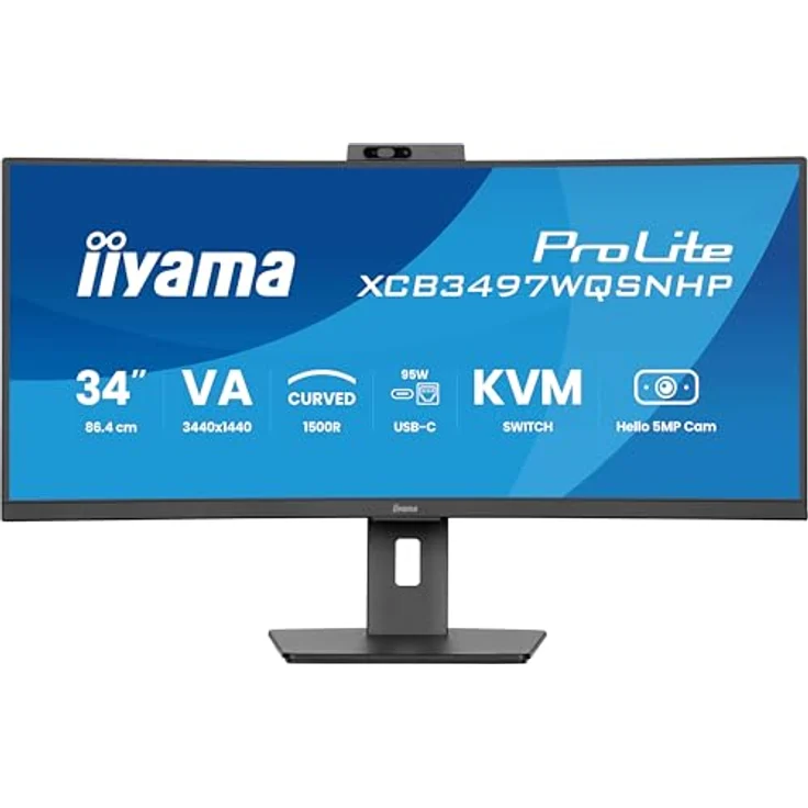 iiyama Prolite XCB3497WQSNPH-B1 Curved 34“ VA UWQHD Monitor mit 1500R Radius, KVM-Switch, USB-C Dock, 95W, RJ45 (LAN), 5-MP-Webcam, höhenverstellbar, schwarz – Bild 3