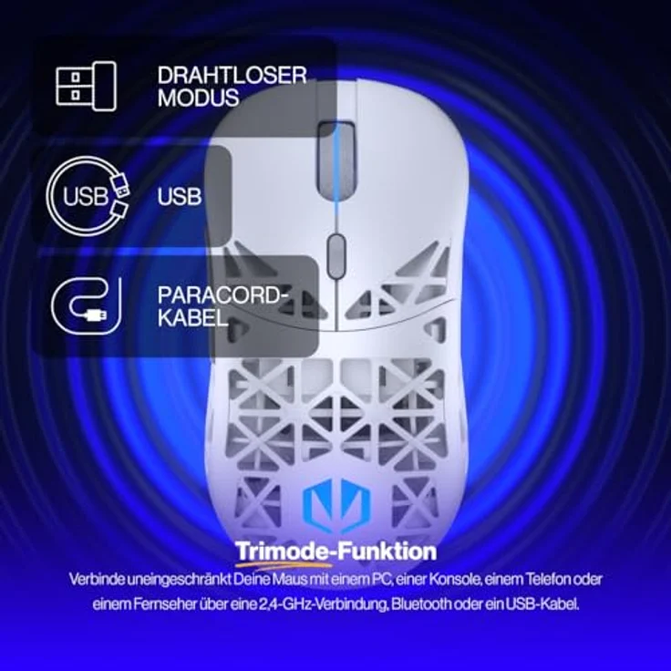 ENDORFY LIV Wireless Onyx White Gaming Maus, kabellos, Ultraleicht (69 g), 12.000 DPI, PixArt PAW3311, Kailh GM 4.0, 2.4GHz, BT, USB-A, ARGB-Hintergrundbeleuchtung – Bild 3