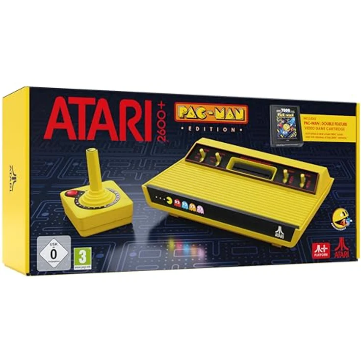 PLAION Atari 2600+ Pac-Man Edition, Retro-Konsole mit 2 Controller-Anschlüssen, inkl. 1 CX40+ Wireless Joystick und PAC-MAN Double Feature Cartridge – Bild 1